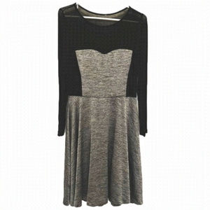 FIT & Flare Midi Dress with Sheer Illusion Neckline